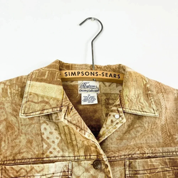 Country Collection Vintage 90s Tan Denim Jacket - Patchwork Southwestern Cowboy - Picture 4 of 7